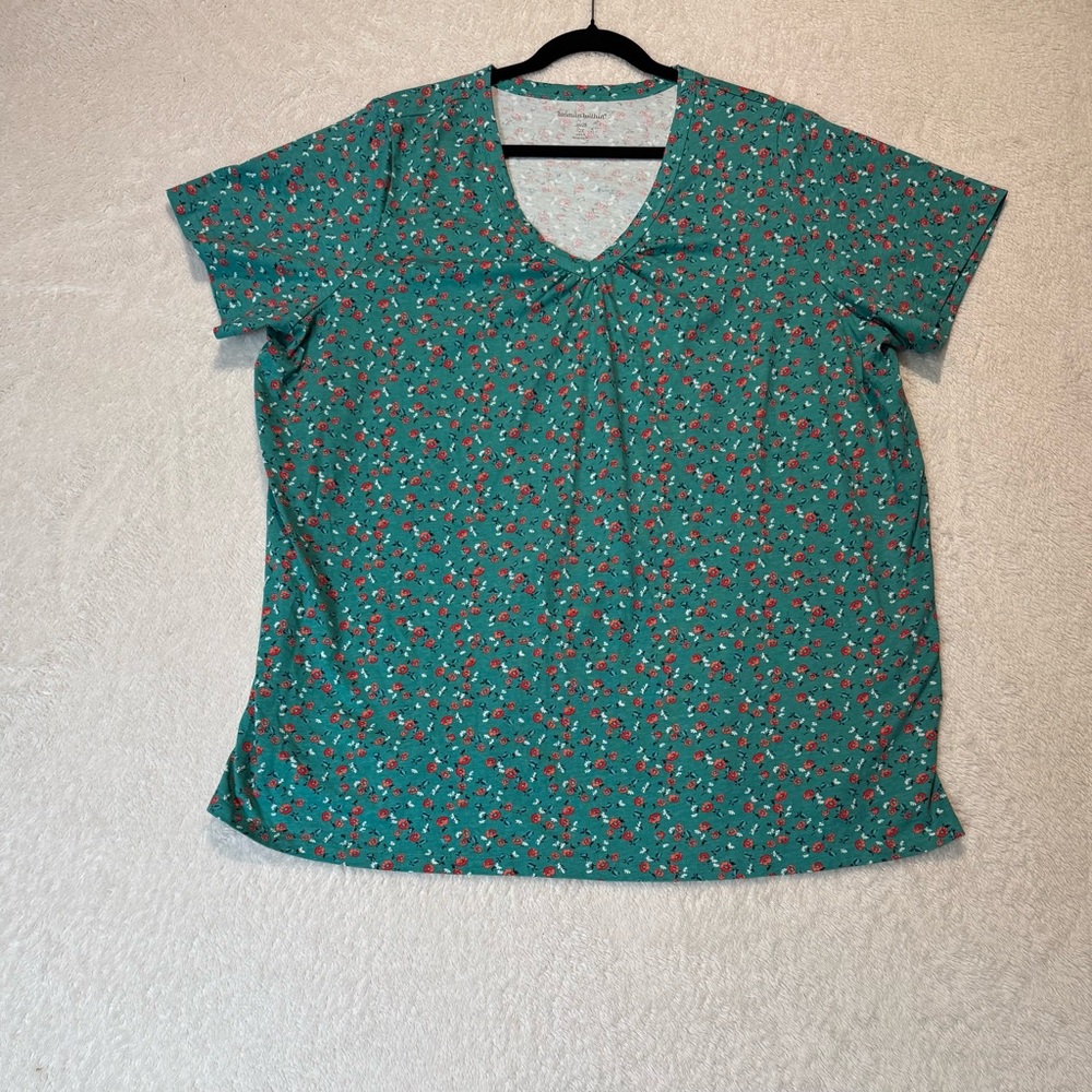 Woman Within Floral Short Sleeves Tee Size 26/28 Multicolor